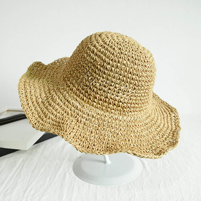 Zhizaihu Sun Hats for Women Breathable Sun Hats for Women Roll Up Wide Brim Bucket Hat Breathable Solid Color Beach Straw Hat Khaki, Women's, Size