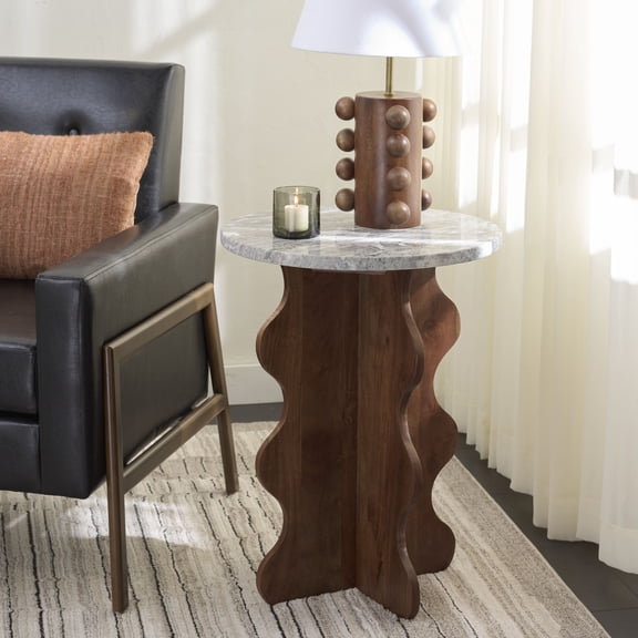 Safavieh Galih Modern Wood Round End Table, Gray / Dark Brown