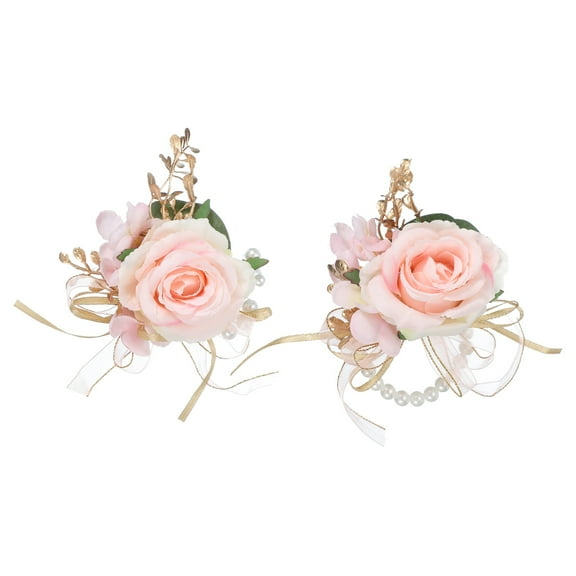 Wrist Corsage and Boutonnieres Set, Artificial Flowers for Wedding, Pink