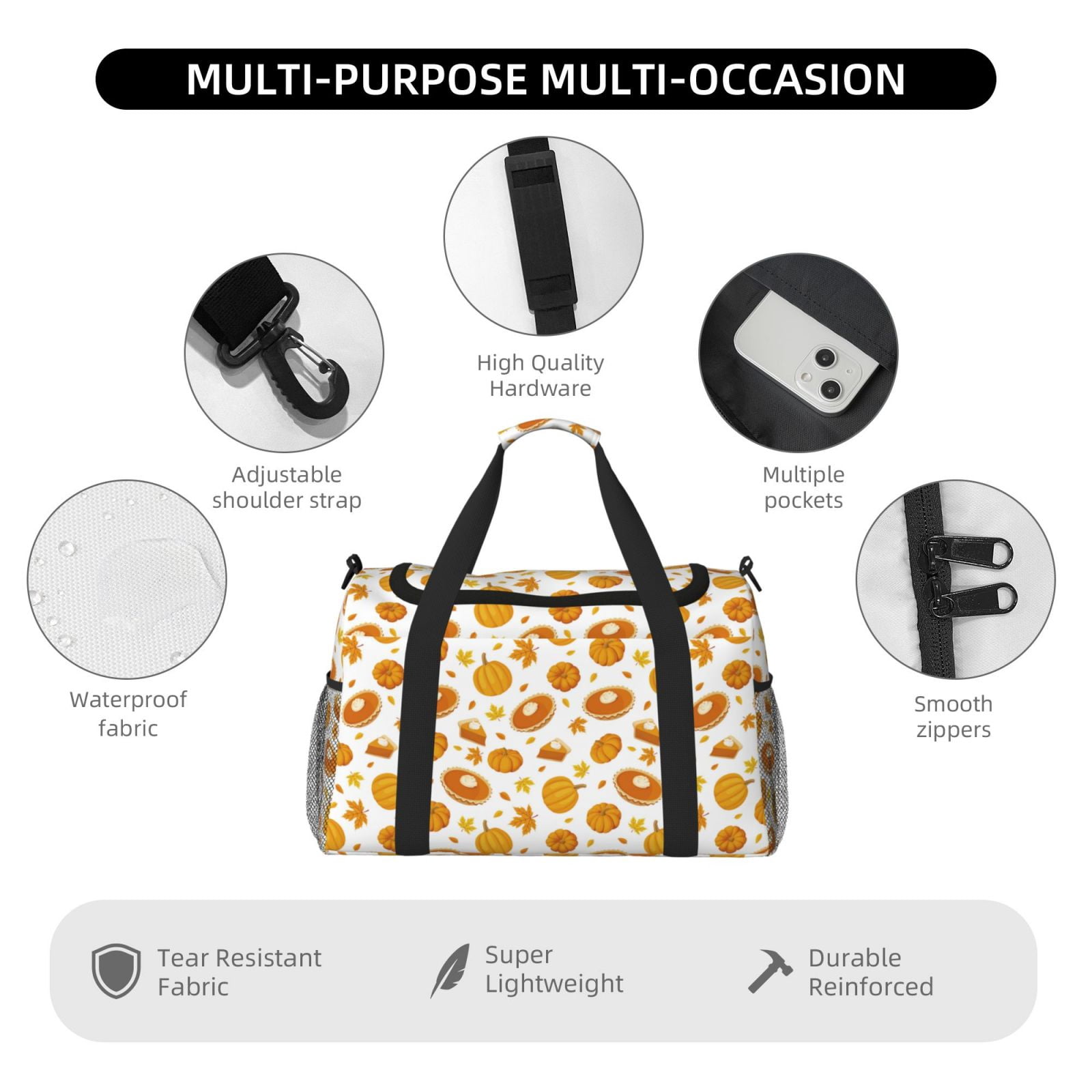 Fuzoiu Pumpkin Maple Leaves Print Travel Duffle Bag,Carry On Tote Bags,Duffel Bag,Sport Gym Bag, Hospital Bag for Labor and Delivery, Overnight Bag,Luggage Bag