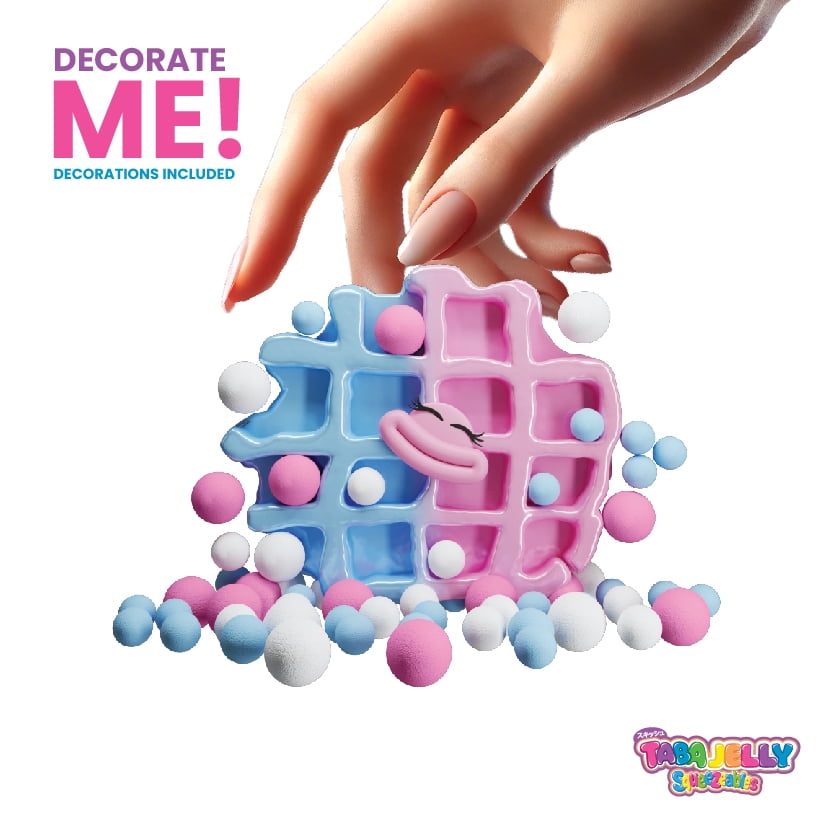 Taba Jelly Squishies Wally Waffle - FuFu Squeeze Stress Relief Toy for Kids & Adults - Stretchy & Sticky Fun Sensory Play with Decorations - Relaxing Fidget Toy for Anxiety Relief & Calming Exercise
