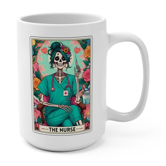 GCO Funny Nurse Mug Skeleton Tarot Card Coffee Mug 15oz Ceramic Tea Cup