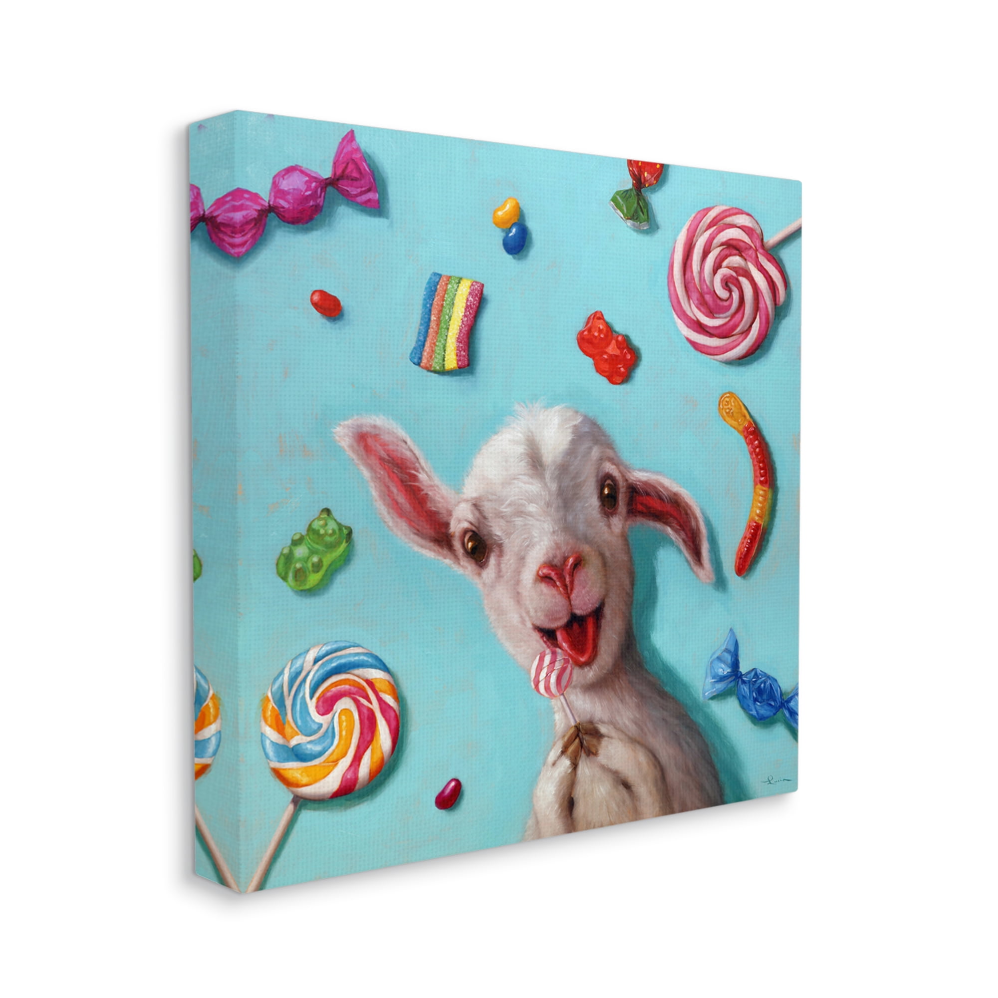 Stupell Industries Happy Sheep with Candy Animals & Insects Painting Gallery Wrapped Canvas Print Wall Art, 30 x 30