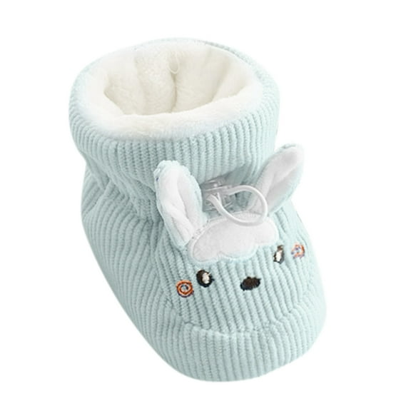 Povozer Baby Boys Girls Cozy Fleece Booties with Grippers Slipper Socks Toddler Crib Winter Shoes for Boys Girls(Blue,12-18 Months)