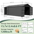 thumbnail image 2 of Domi Outdoor Living 12x15FT Outdoor Metal Garage Shed, Extra-Large Steel Carport with Lockable Double Doors, Heavy-Duty Car Shelter for Cars, Trucks, Motorcycles, and Lawn Equipment, Dark Grey, 2 of 11