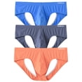thumbnail image 2 of TANBOM Men's Bulge Enhancing Triangle Thong Nylon Underwear Blue/Gray/Orange XL 3-Pack, 2 of 6