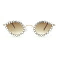 thumbnail image 2 of Large Rhinestone Rim Micro Small Hippie Cat Eye Metal Sunglasses Gold - Brown, 2 of 4