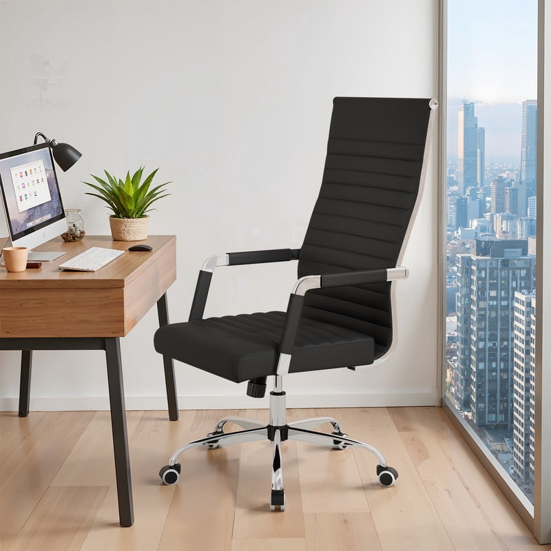 Furmax Faux Leather Office Chair with Lumbar Support and Armrest, High-Back Swivel Conference Chair, Black