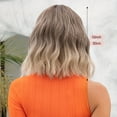 thumbnail image 6 of 12-inch bob wig - brown highlights, bangs, dark roots, high-temperature machined synthetic fibers, adjustable rose mesh, suitable for Halloween, carnivals, Christmas parties, and everyday wear, natur, 6 of 9