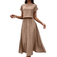 thumbnail image 6 of asdoklhq Summer Wedding Guest Dresses For Women Black Cocktail Dress Summer Crew Neck Short Sleeve Top & Midi Skirt Piece Set Yellow S, 6 of 8