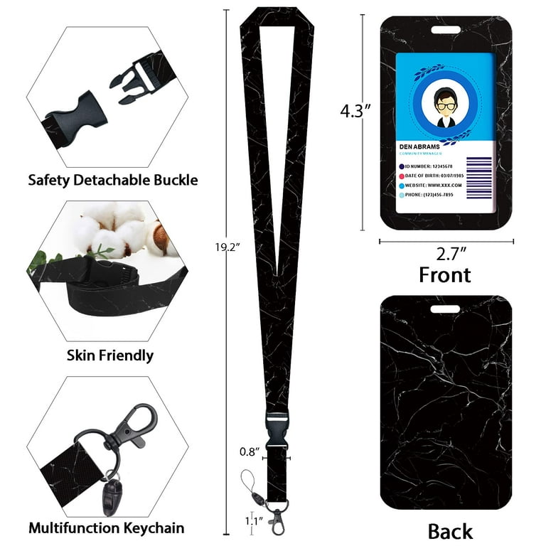COOKOOKY Lanyard with id Holder Cute lanyards for Women Men Neck Lanyard  for Keys id Badge Holder (Black marble)