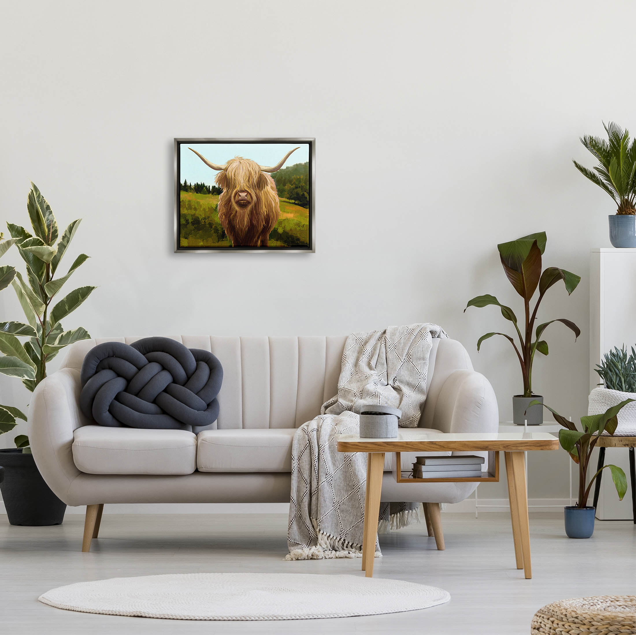 Stupell Industries Country Highland Cattle Grazing Painting Luster Gray Floating Framed Canvas Print Wall Art, Design by Ziwei Li