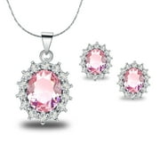PJ JEWELRY 18K White Gold Created Pink Sapphire Round 2 Carat Oval Necklace Plated 18 in Adult Female