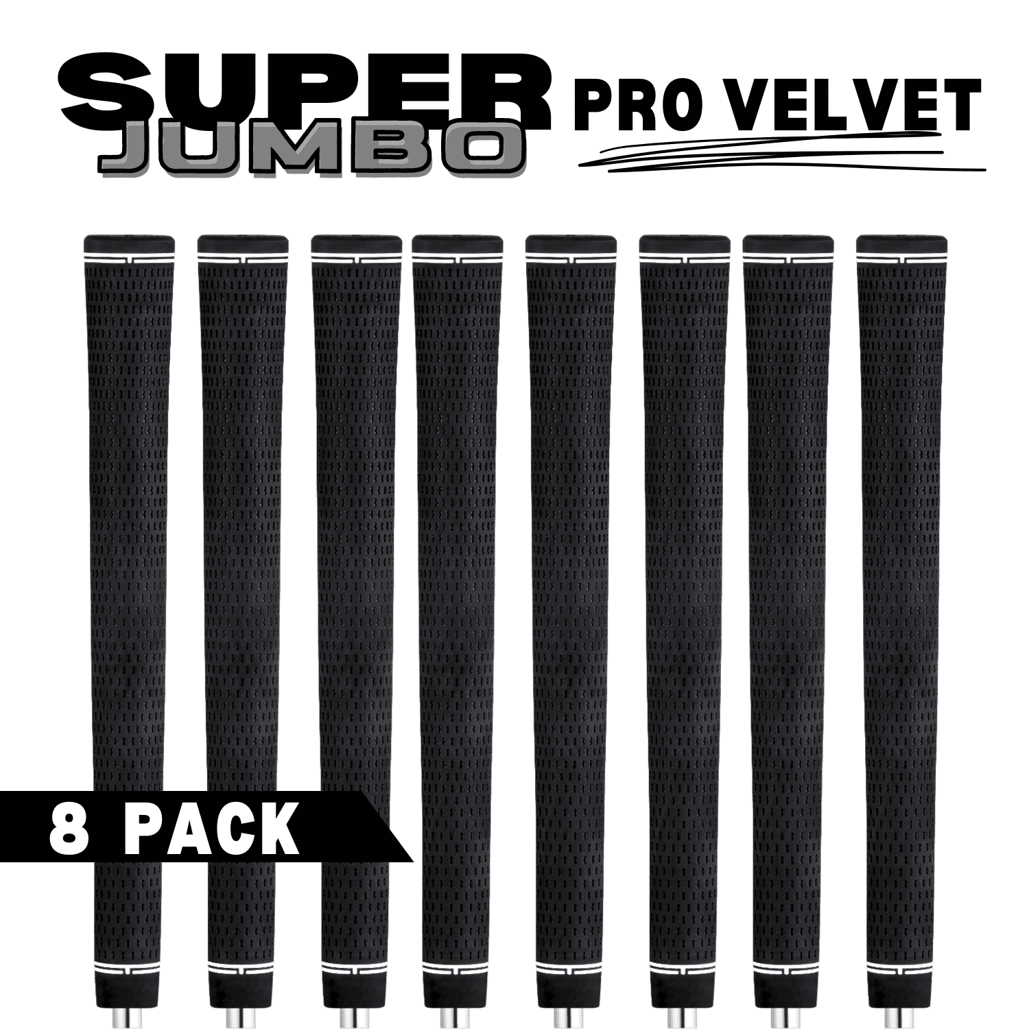 Majek Golf Club Grips Super Jumbo Extra Large Tour 360 Degree Black - NO LOGO - Round .600 Extra Large XL XXL Great for Tall Golfers with Big Hands - Premium Rubber Golf Grips - 8 Pack