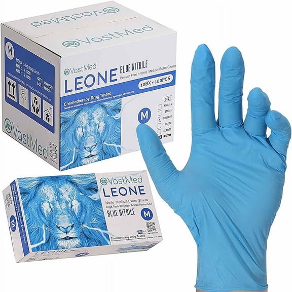 100PCs Dental Grade Examination Leone Nitrile Gloves by VASTMED | 4.0G Finger Tips Texture Latex/Powder-Free Professional Grade Gloves