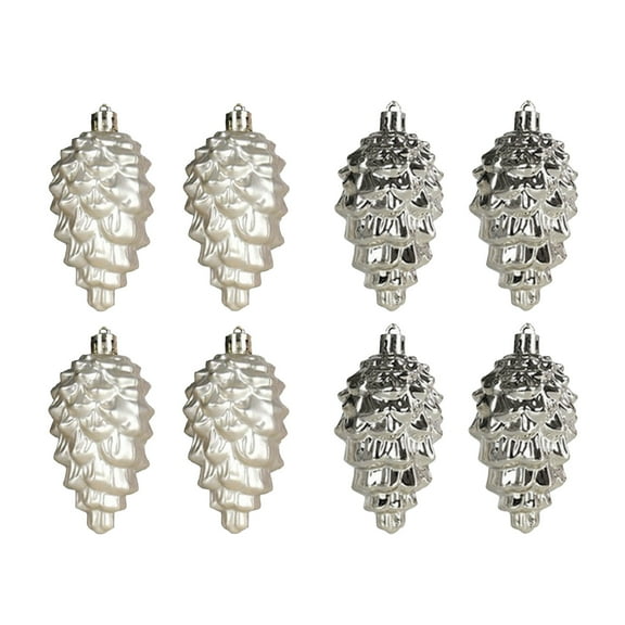 SDJMa 8Pcs Christmas Pinecone Ornaments, 3.5Inch Shining/Frosting Plastic Pine Cone Hanging Decorations for Indoor Home Xmas Tree Holiday Wedding Party