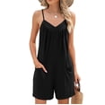 thumbnail image 2 of AherBiu Boho Short Jumpsuits for Women Sleeveless V Neck Wide Leg Comfy Summer Rompers with Pockets, 2 of 6