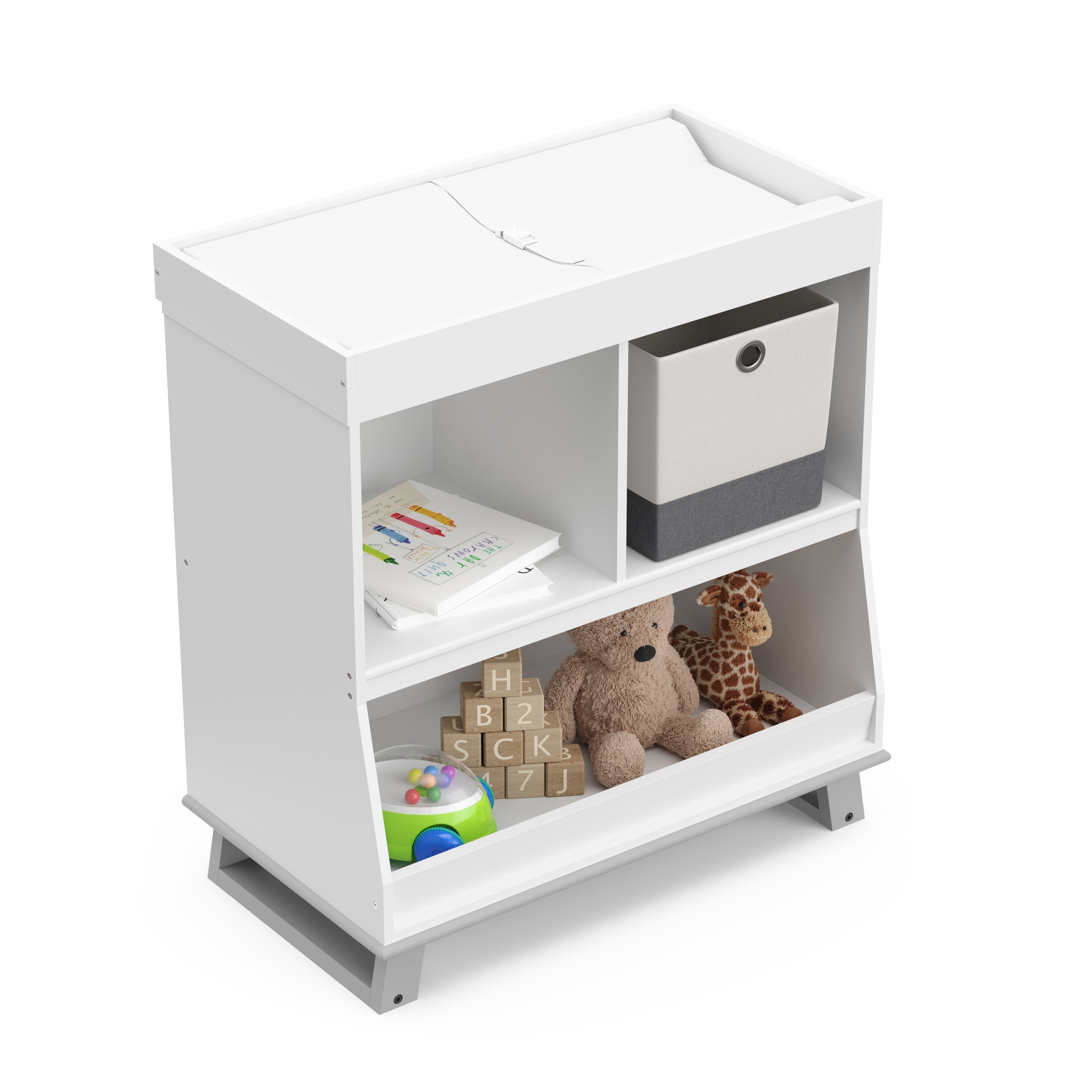 Storkcraft Modern Convertible Infant Changing Table, White with Pebble Gray