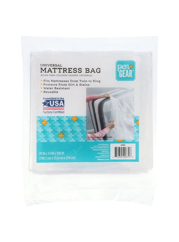 Pen + Gear Universal Mattress Bag, Fits All Bed Sizes from Twin to King, Moving Supplies, Plastic, Clear