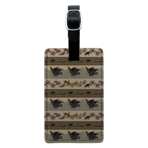 Fall Turkeys Thanksgiving Oak Leaves Rectangle Leather Luggage Card Suitcase Carry-On ID Tag