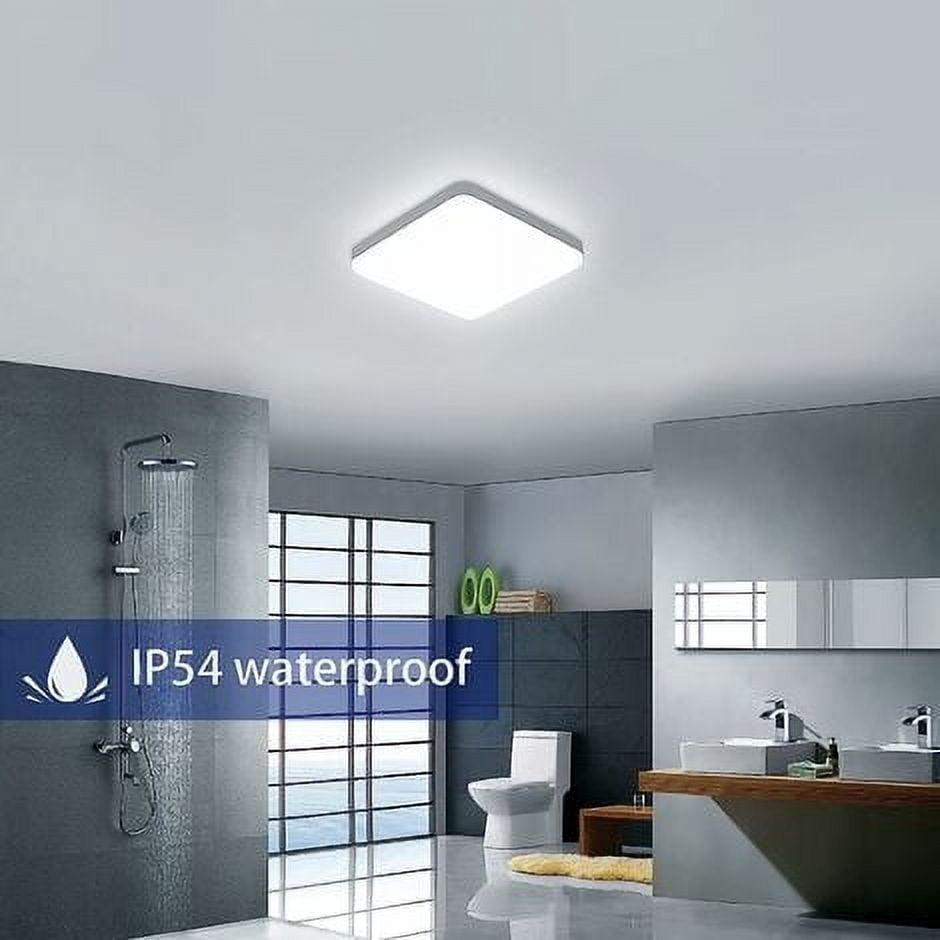30W Square Led Ceiling Light, IP54 Waterproof Ceiling Light, 2700LM 6500K Cold White, Bathroom Kitchen Corridor Balcony Ceiling Light 25cm [Energy Class E]