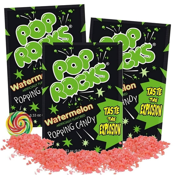 Watermelon Pop Rocks, Birthday Party Candy, Pack of 3, .33 Ounces per Bag
