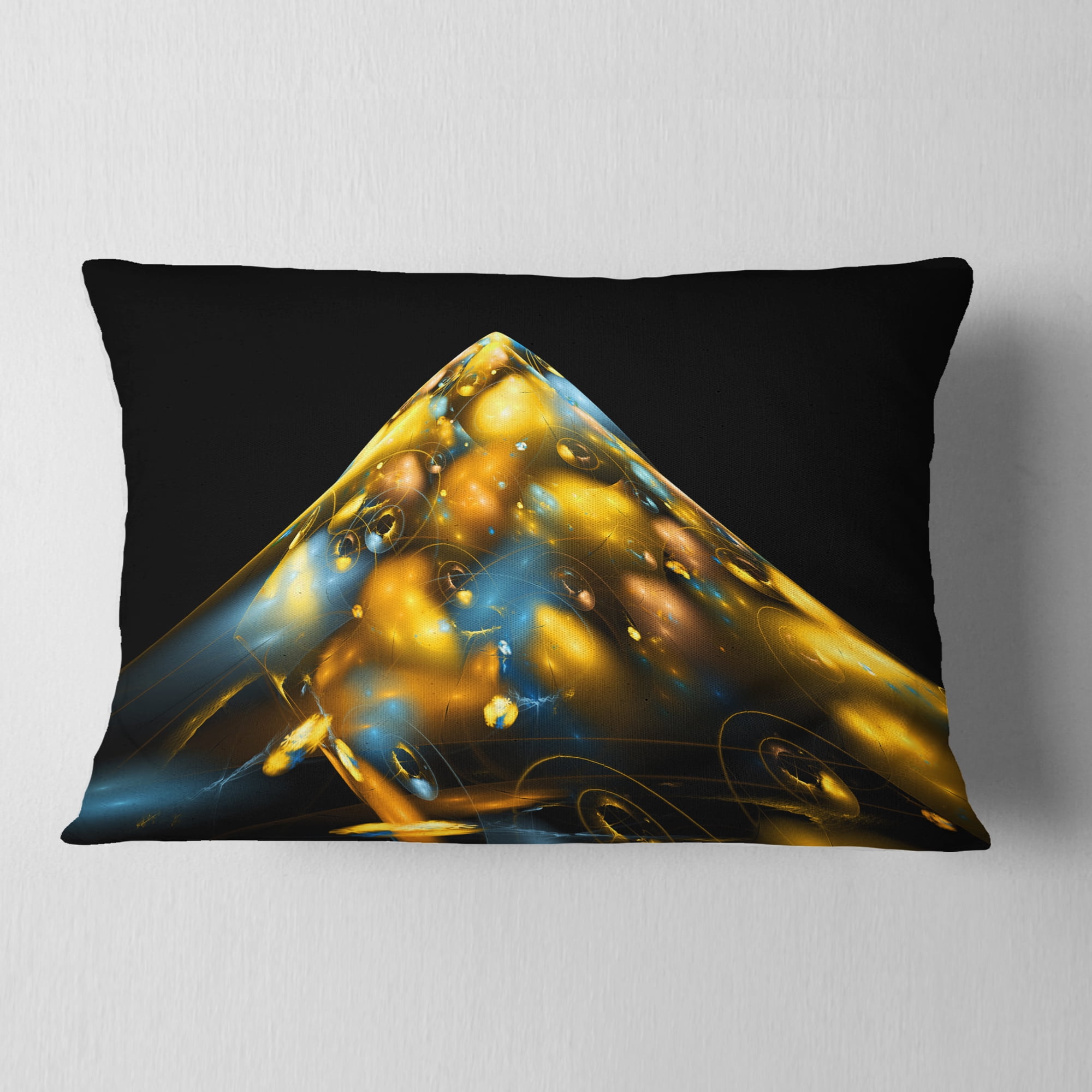 Designart Fractal Golden Blue Structure - Contemporary Throw Pillow - 12x20