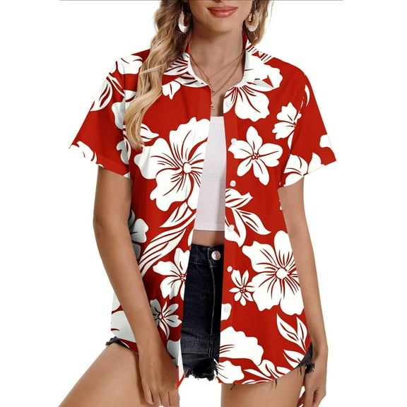 Aloohaidyvio Button Down Shirts for Women Short Sleeve Blouse Casual Work Blouse Summer Hawaiian Tops