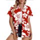 thumbnail image 5 of Pantalones Cortos para las Mujeres Impresión Sexy Cómodo Bolsillo de Manga Corta, Botón Top Blusa Camiseta, 5 of 6