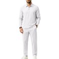 thumbnail image 4 of DORKASM Men's Linen 2 Piece Set Long Sleeve Shirt Pants Outfit White L, 4 of 6