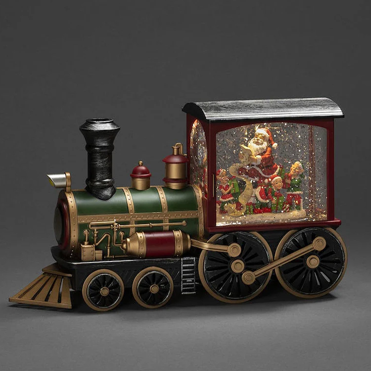 Christmas Santa Globe Lantern Train with Water Swirling Glitter, Musical and Lighted 6 Hours Timer USB Powered & Battery Operated Music Box for Christmas