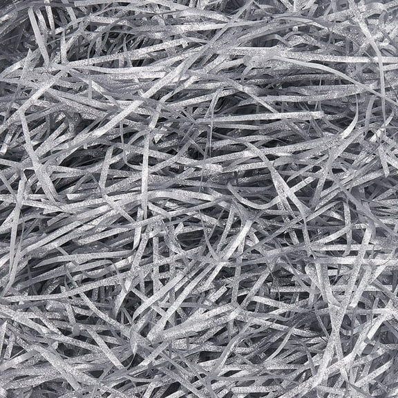 90G Glitter Raffia Paper Shreds Silver Gift Box Filler Bulk Metallic Crinkle Cut Shred Tissue Wrapping Bags Cushion Shredded Confetti Basket Grass Filler for DIY