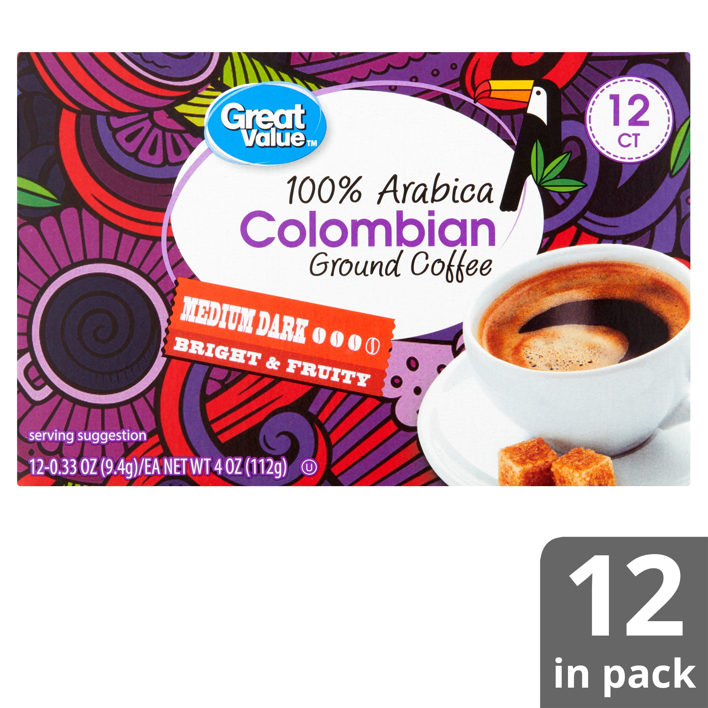 Great Value 100 Arabica Colombian Medium Dark Ground Coffee, 0.33 oz