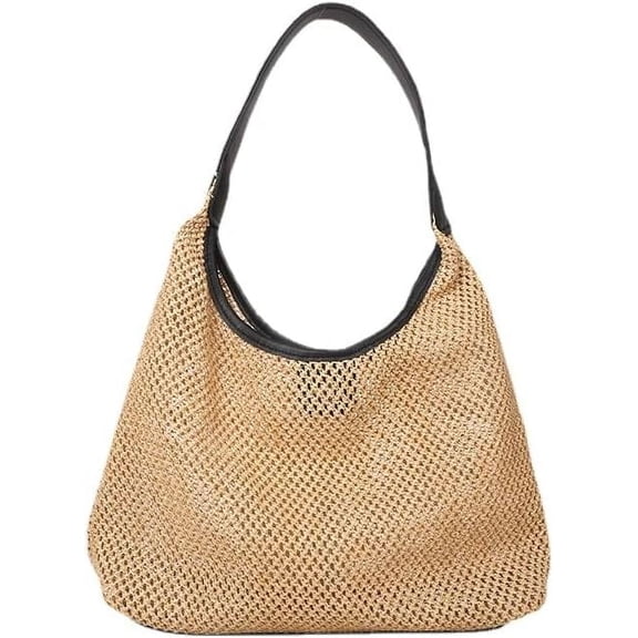 Kukuzhu Women Straw Tote Bag Summer Straw Crochet Beach Bag Fairycore Handbag Shoulder Bag (Brown)