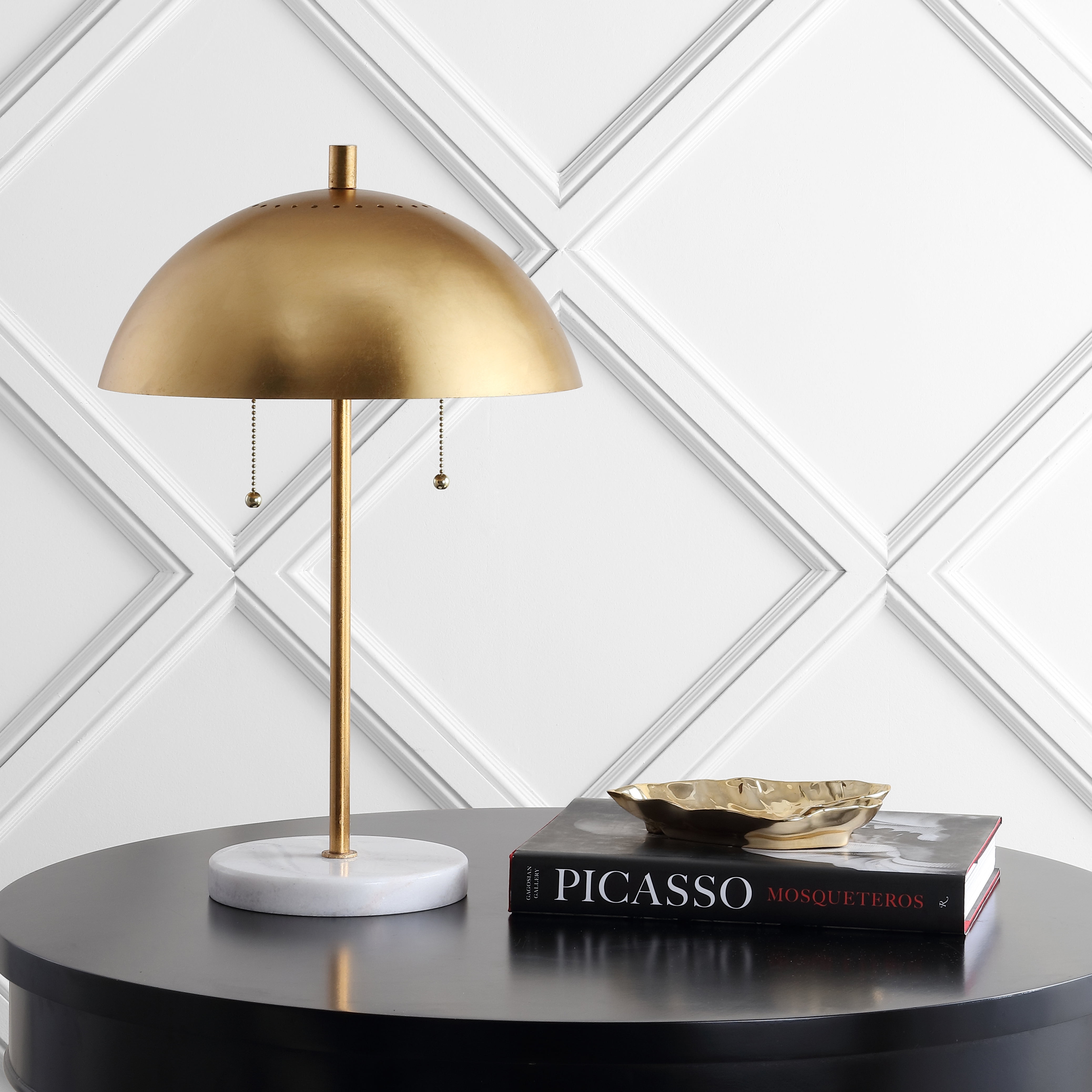 JONATHAN Y Ella 20.7" Dome Metal with Marble Base LED Table Lamp, Gold/White, JYL1071A