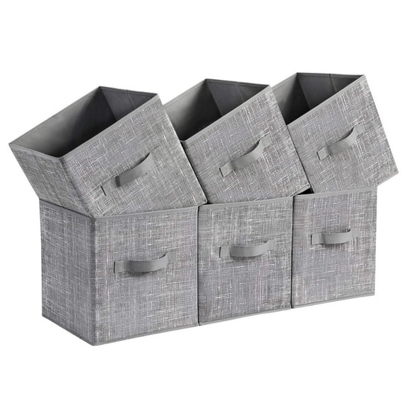 SONGMICS Cubos de Almacenamiento, Contenedores de Tela No Tejida de 11 Pulgadas con Asas Dobles, Juego de 6, Organizadores de Armario para Estantes, Plegables, para Ropa, Gris Espadaña UROB26LG