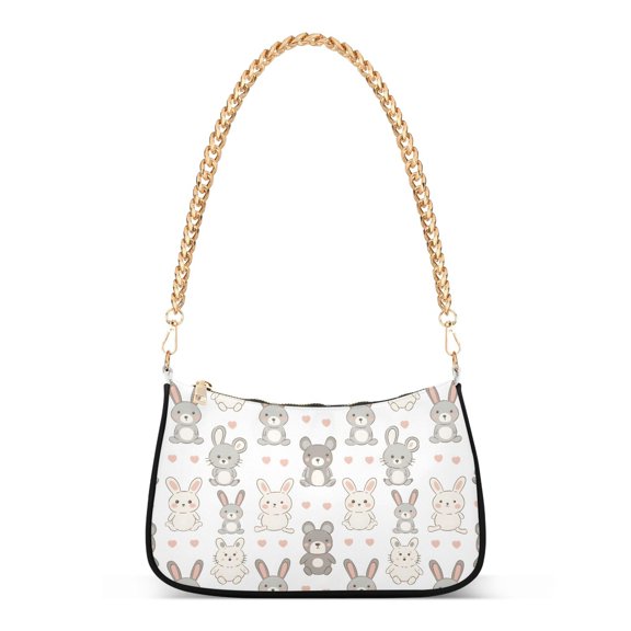 Lovely Rabbit and Cute Heart Women's Tote Bag Detachable Strap Chain Bag Lightweight Shoulder Purse