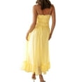thumbnail image 4 of Womens 2025 Summer Casual Sleeveless Spaghetti Strap RIC Rac Trim Smocked Ruffle Beach Long Maxi Dress Light Yellow L, 4 of 9