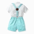 thumbnail image 5 of Toddler Boy Gentleman Outfit Clothes Sets Toddler Boy Formal Outfit Striped Short Sleeve Shirt & Suspender Shorts with Bow Tie 2-Piece Boy Wedding Tuxedo Outfits, 5 of 7