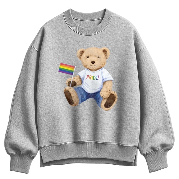 Instant Message - Pride Teddy Bear - Ladies Oversized Fleece Crew Sweatshirt