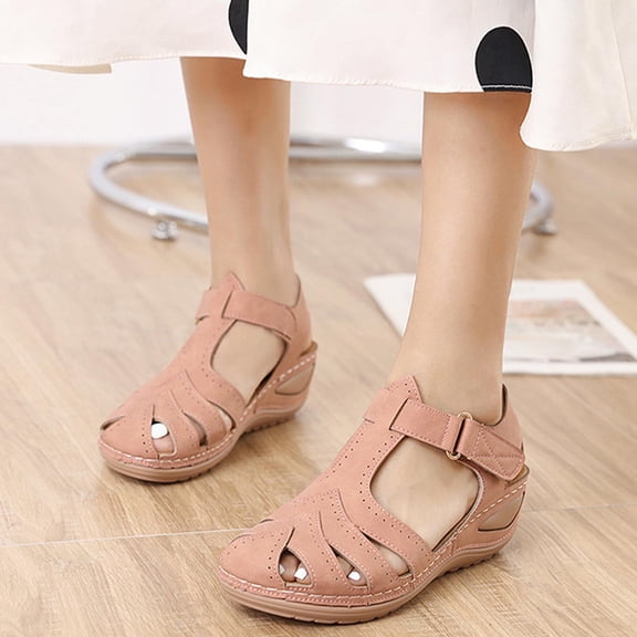 HAOTAGS Women's Summer Comfy Wedge Sandals Breathable with Arch Support Breathable Open Toe Walking Shoes Pink Size 7.5