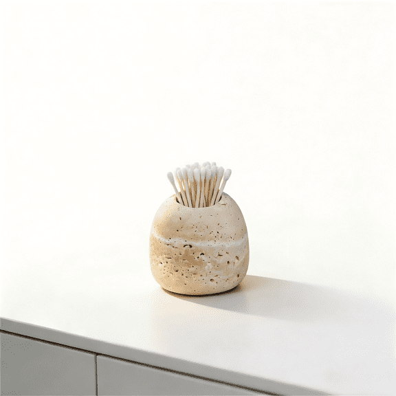 Travertine Match and Toothpick Holder Cute Beige Multi-Purpose Storage Jar for Cotton Swabs Matches Nail Clippers Scissors Bathroom Bedroom Vanity Decor