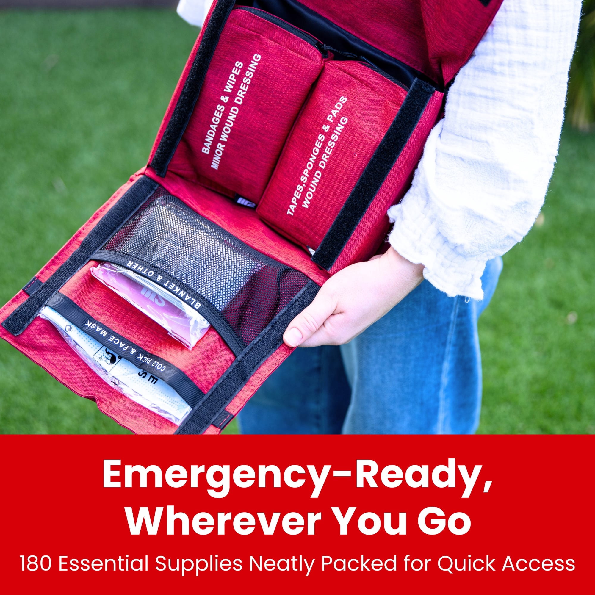 M2 BASICS Premium First Aid Kit (Includes 2 Mini Kits + Stylish Bag) Luxury Red