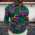 thumbnail image 2 of LMOIPLI Men's Mardi Gras Shirt Long Sleeve Dress Shirt Casual 1/4 Zip Lapel Shirts Party Carnival Printed Outfits Tops Green L, 2 of 5