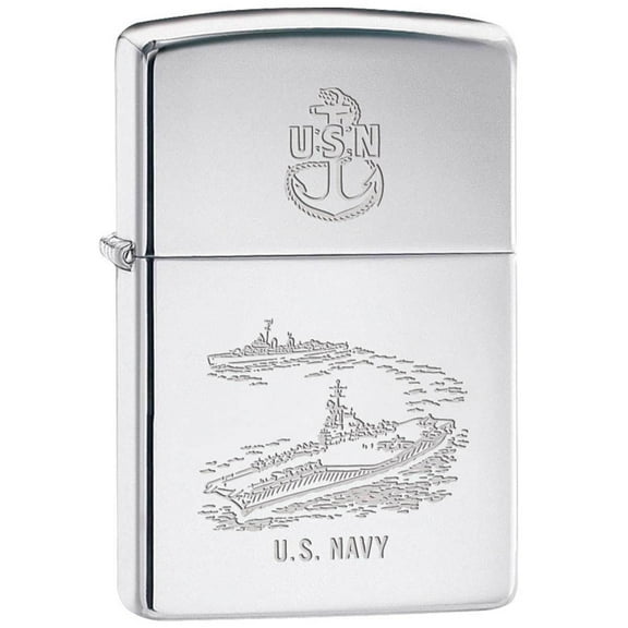 Zippo Lighter US Navy USN Aircraft Carrier Destroyer Military Chrome
