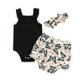 thumbnail image 2 of Miaouyo  Infant Baby Girls Summer 3PCS Romper Outfit ,Toddler Girls  Sleeveless Romper + Flower/Rainbow/Butterfly Print Shorts + Hairband Clothing Set,0-18 Months, 2 of 9