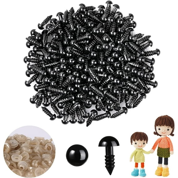 200 Pcs 8mm Eyes for Stuffed Animals Plastic Black Safety Eyes Craft Eyes with Washers