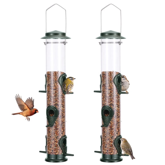 Comederos metálicos para pájaros MIXXIDEA, tubo de 20 pulgadas y 6 puertos, paquete de 2
