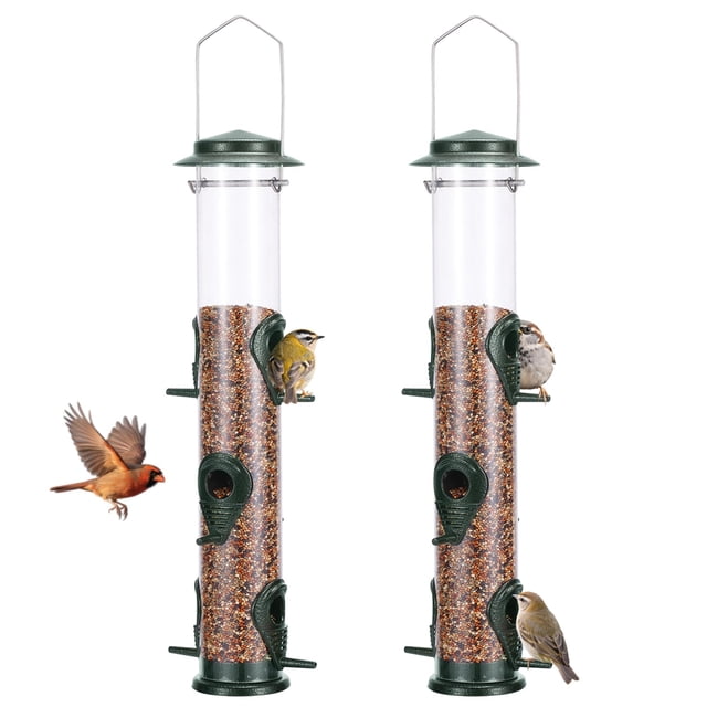 Comederos metálicos para pájaros MIXXIDEA, tubo de 20 pulgadas y 6 puertos, paquete de 2