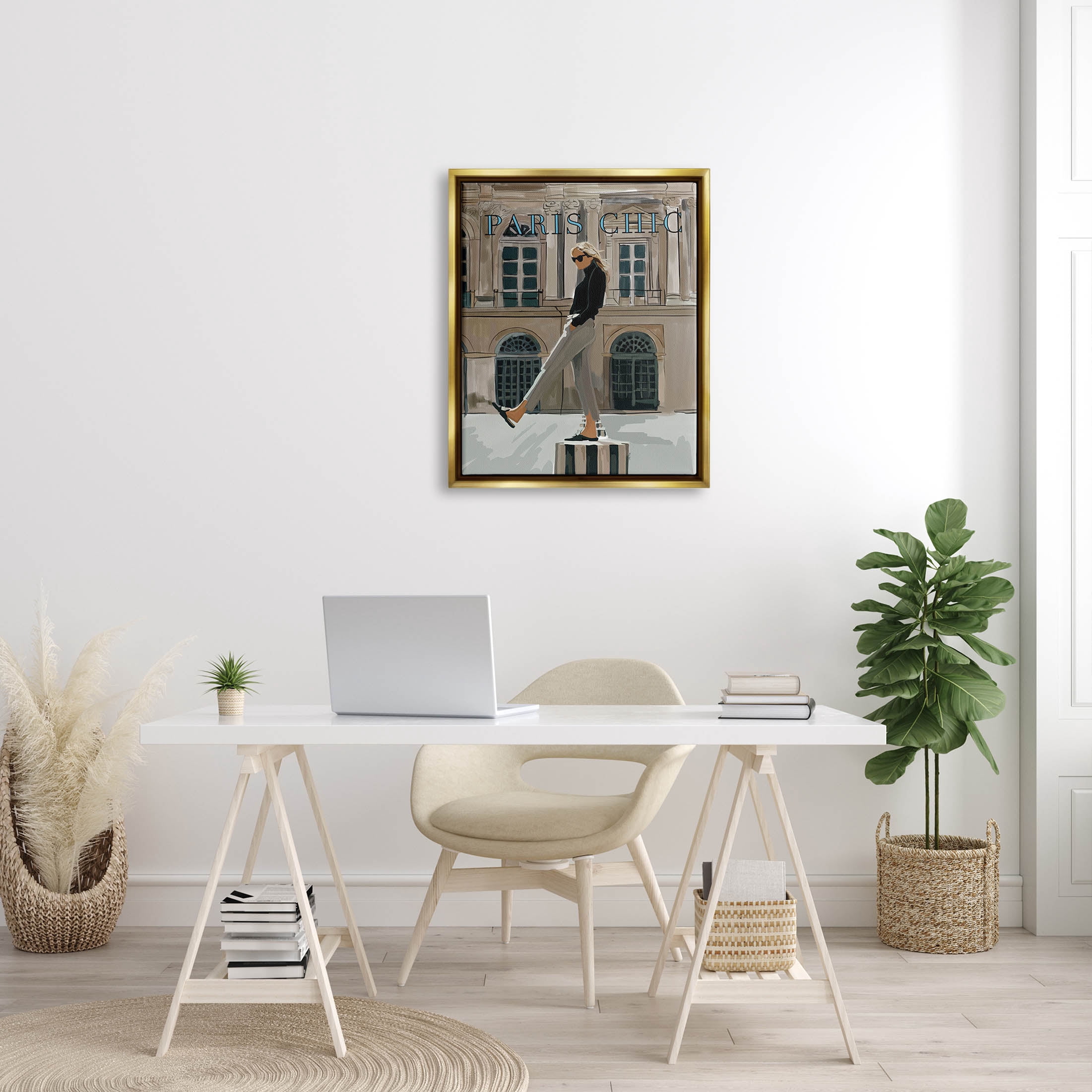 Stupell Industries Paris Chic Trendy Woman Architecture Graphic Art Metallic Gold Floating Framed Canvas Print Wall Art, Design by Amelia Noyes